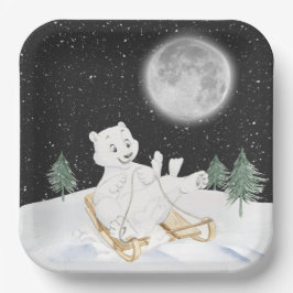 Plato De Papel Oso Polar De Acuarela Sobre La Llanta