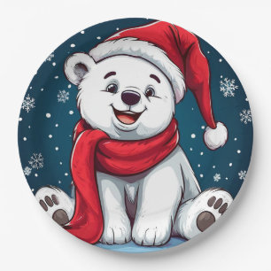 Plato De Papel Oso polar de dibujos animados adorable con sombrer