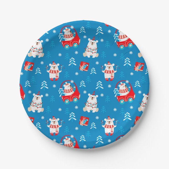 Plato De Papel Oso Polar de Navidad (Anverso)