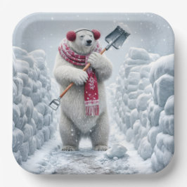Plato De Papel Oso Polar de Navidad Cava la Nieve