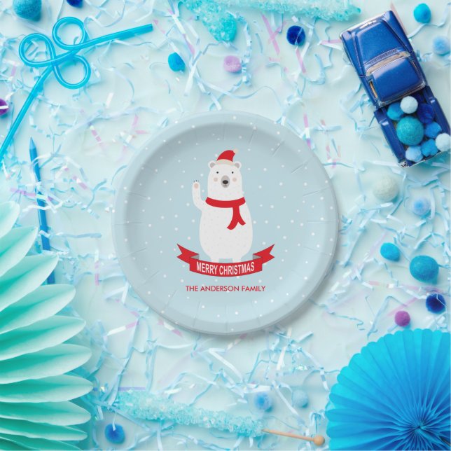 Plato De Papel Oso polar de Navidades personalizados (Fiesta)