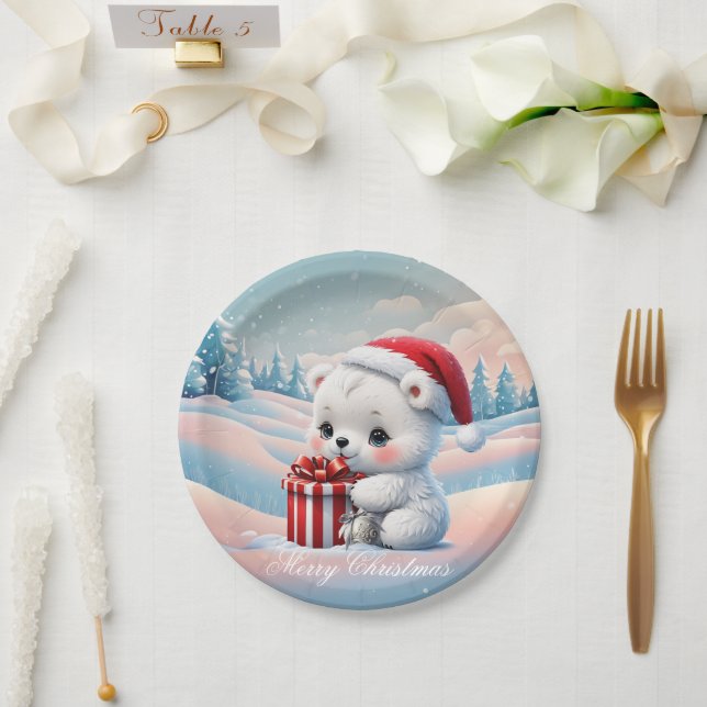 Plato De Papel Oso polar de pequeños Navidades (Boda)