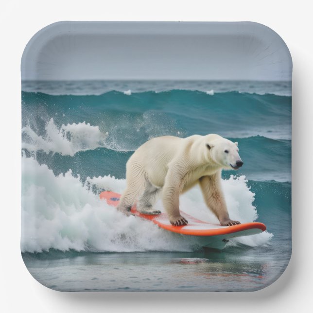 Plato De Papel Oso Polar En Surfboard (Anverso)