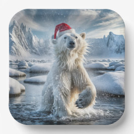 Plato De Papel Oso Polar navidad En Agua Ártica