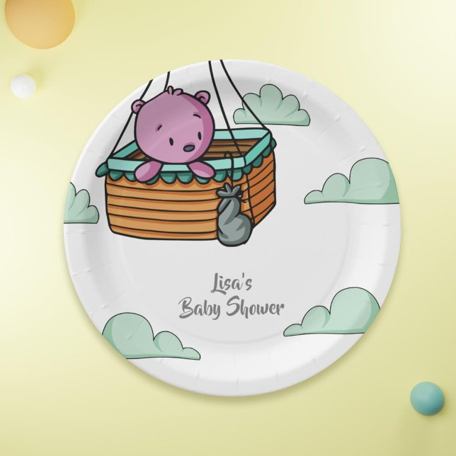 Plato De Papel Oso rosa en Baby Shower de la cesta de globos aero (Subido por el creador)