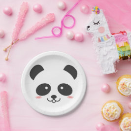 Plato De Papel Oso simple kawaii panda blanco y negro