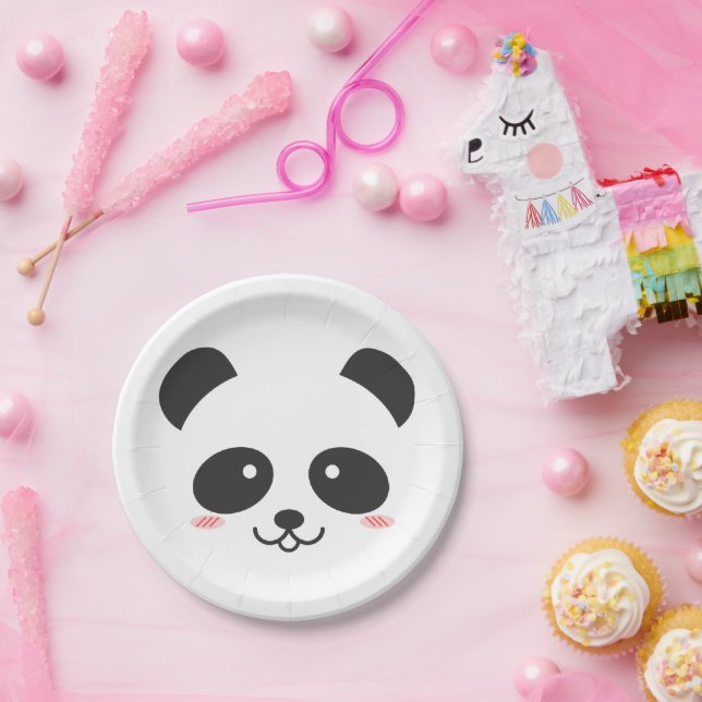Plato De Papel Oso simple kawaii panda blanco y negro (Fiesta)