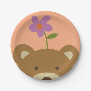 Plato De Papel Oso y flor