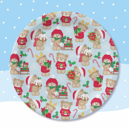 Plato De Papel Osos de peluche en rojo y verde para navidades