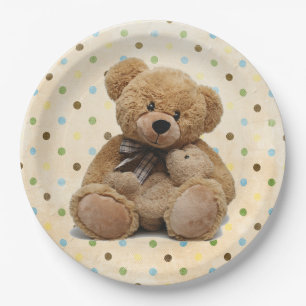 Plato De Papel Osos De Teddy Marrones Sobre Puntos De Polka