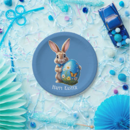 Plato De Papel Osterhase blauer Schleife - 