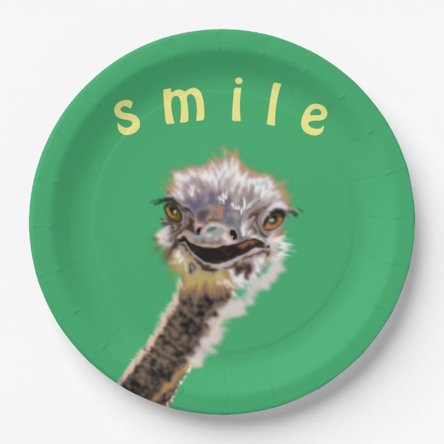 Plato De Papel Ostrich feliz - (Anverso)