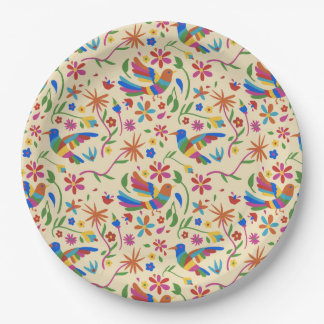Plato De Papel Otomi Colorful Bird & Flowers Pattern verano lindo
