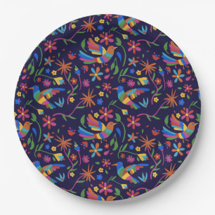 Plato De Papel Otomi Colorful Bird & Flowers Pattern verano lindo