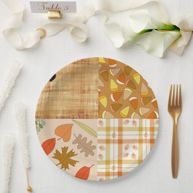 Plato De Papel Otoño 4 esquinas 1 Planta de cena de diseño (Boda)