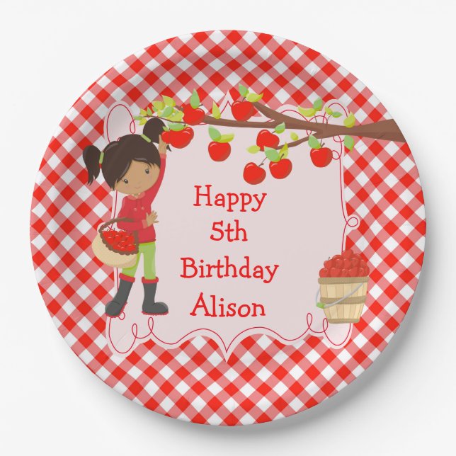 Plato De Papel Otoño Apple recogiendo afroamericano (Anverso)