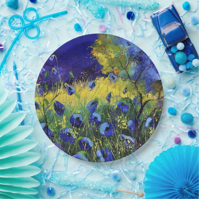 Plato De Papel Otoño azul, arte (Fiesta)