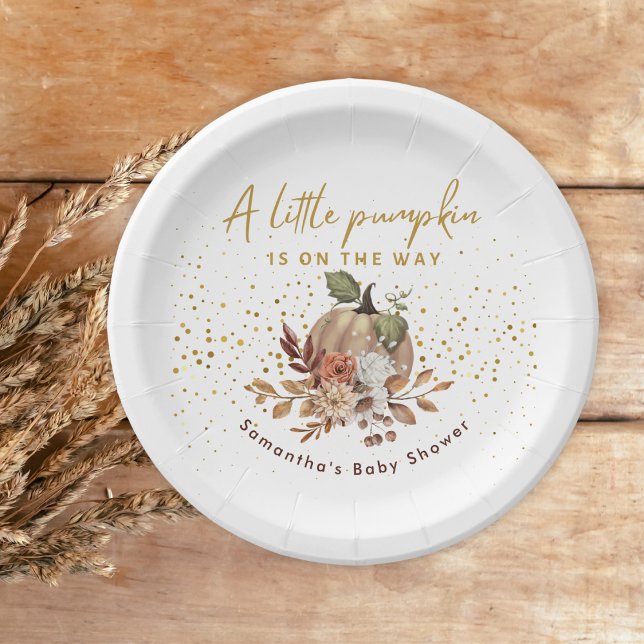 Plato De Papel Otoño Barquito Barquillo Baby Shower (Fall Autumn Sweet Little Pumpkin Baby Shower Paper Plates)