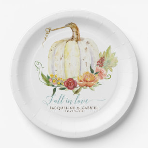 Plato De Papel Otoño Boda Calabaza Blanca Floral Roja