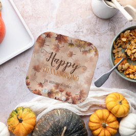 Plato De Papel Otoño Brown deja feliz Acción de Gracias