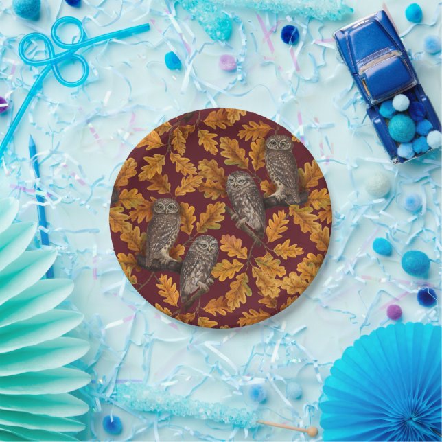 Plato De Papel Otoño de otoño en rojo oscuro (Fiesta)