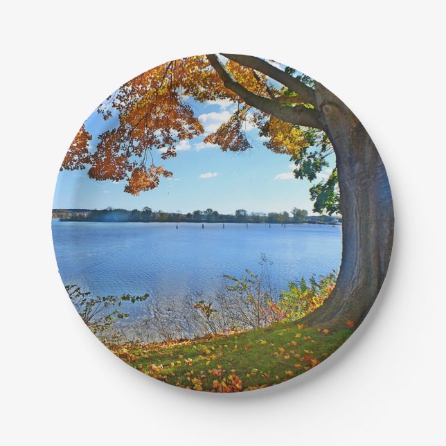 Plato De Papel Otoño En La Placa De Papel Del Río (Anverso)