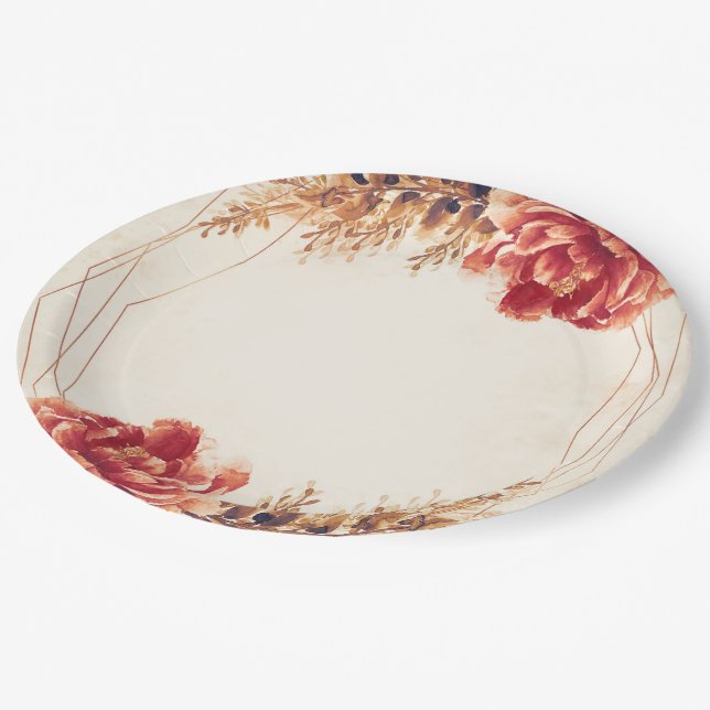 Plato De Papel Otoño Especiado Floral Acuarela Boda (Angular)