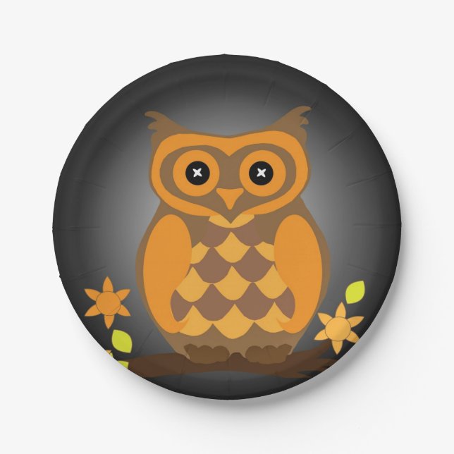 Plato De Papel Otoño Naranja Owl (Anverso)