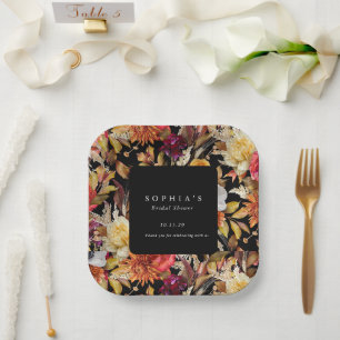 Plato De Papel Otoño Oscuro y Melancólico Floral Romántico Baby S