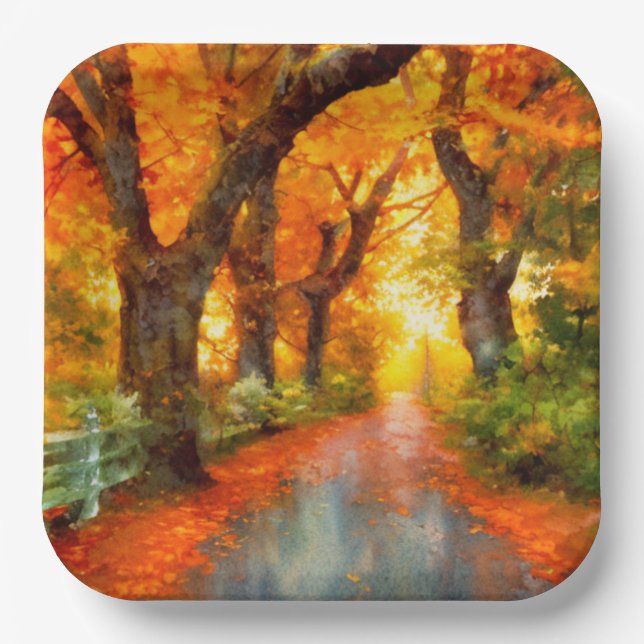 Plato De Papel Otoño/otoño/hojas/naturaleza (Anverso)