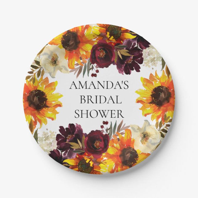 Plato De Papel Otoño Sunflower Bouquet Floral Bridal Shower (Anverso)