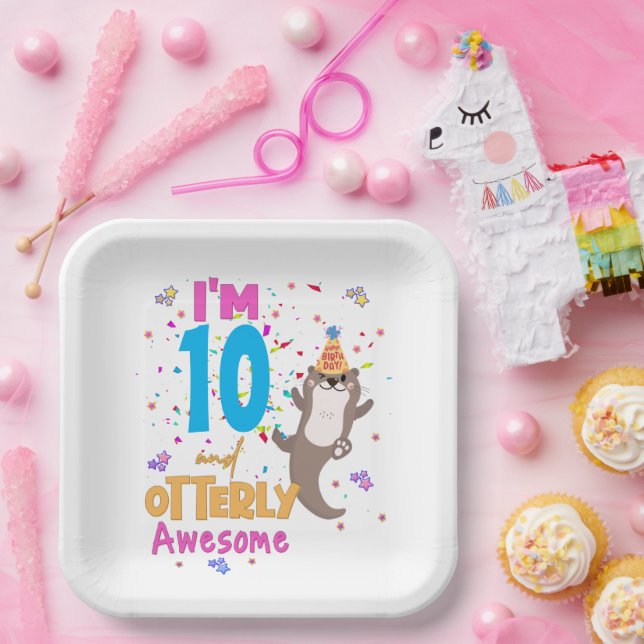 Plato De Papel Otter Chica de cumpleaños terriblemente asombroso  (Fiesta)