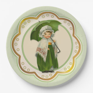 Plato De Papel Ould Ireland Chica paraguas irlandés