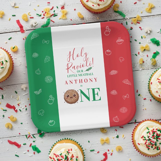 Plato De Papel Our Little Meatball is Turning One Birthday Party  (Our Little Meatball is Turning One Birthday Party Paper Plates)