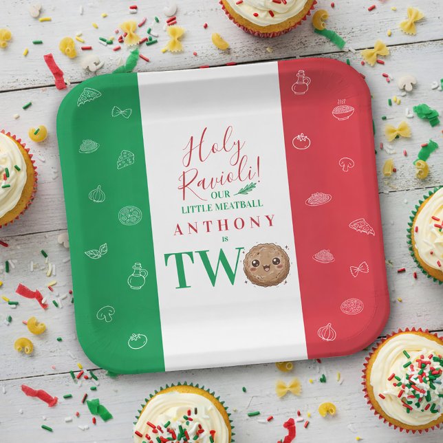 Plato De Papel Our Little Meatball is Turning Two Birthday Party  (Our Little Meatball is Turning Two Birthday Party Paper Plates)