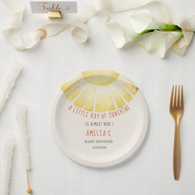 Plato De Papel Our Little Ray of Sunshine Baby Shower Invitation (Boda)
