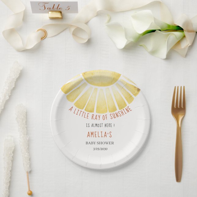 Plato De Papel Our Little Ray of Sunshine Baby Shower Invitation (Boda)