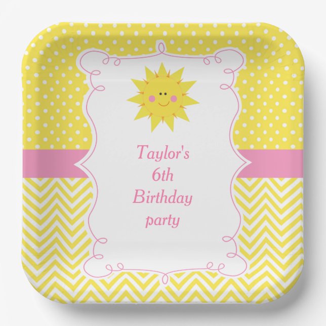 Plato De Papel Our little Sunshine Birthday Thank You (Anverso)