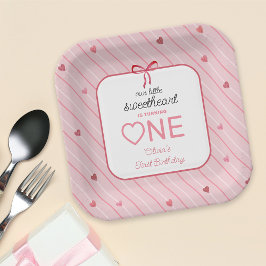 Plato De Papel Our Little Sweetheart Is One Hearts Bows Birthday