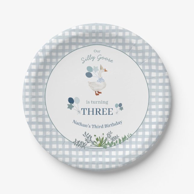 Plato De Papel Our Silly Goose Birthday Any Age Blue  (Anverso)