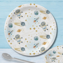 Plato De Papel Outer Space Astronaut Stars Pattern