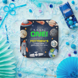 Plato De Papel Outer Space First Birthday