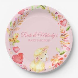 Plato De Papel Oveja bebé / Cordero rosa y Chica amarillo Baby Sh