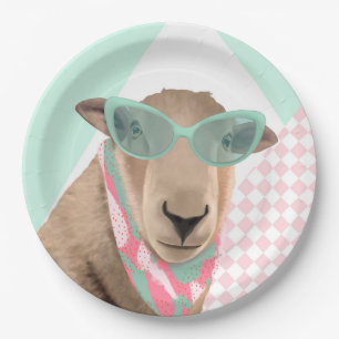 Plato De Papel Oveja Cubierta Con Gafas