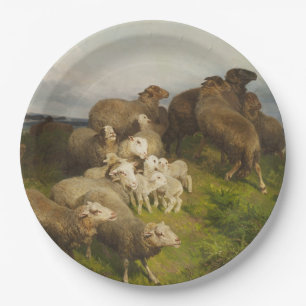 Plato De Papel Oveja en una pradera (por August Friedrich Schenck