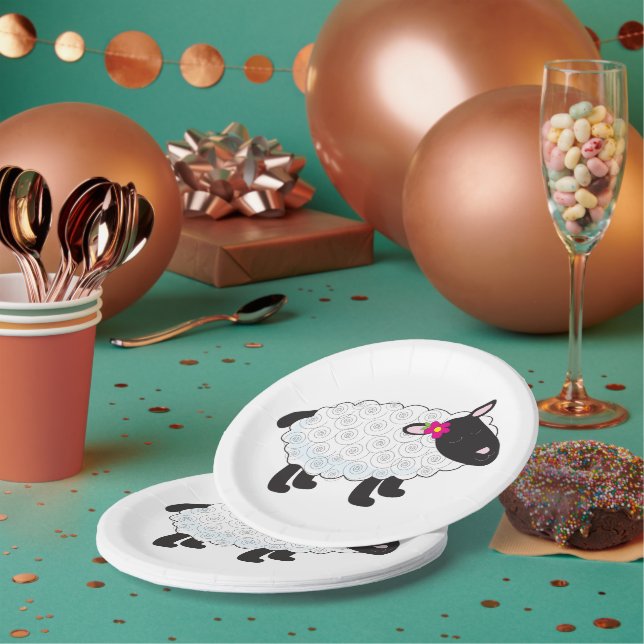 Plato De Papel Oveja negra de cara con lana blanca (Multi)