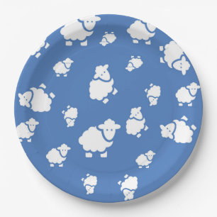 Plato De Papel Oveja personalizado corta con fondo azul