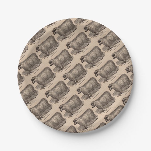Plato De Papel Ovejas de algodón del siglo XIX (Anverso)
