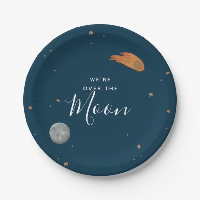 Plato De Papel Over the Moon Baby Shower (Anverso)
