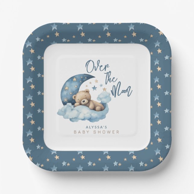 Plato De Papel Over the Moon Baby Shower (Anverso)